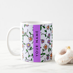 Colourful Flowers, Blue Background, Purple Coffee Mug