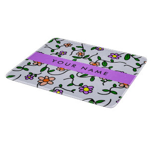 Colourful Flowers, Blue Background, Purple Cutting Board