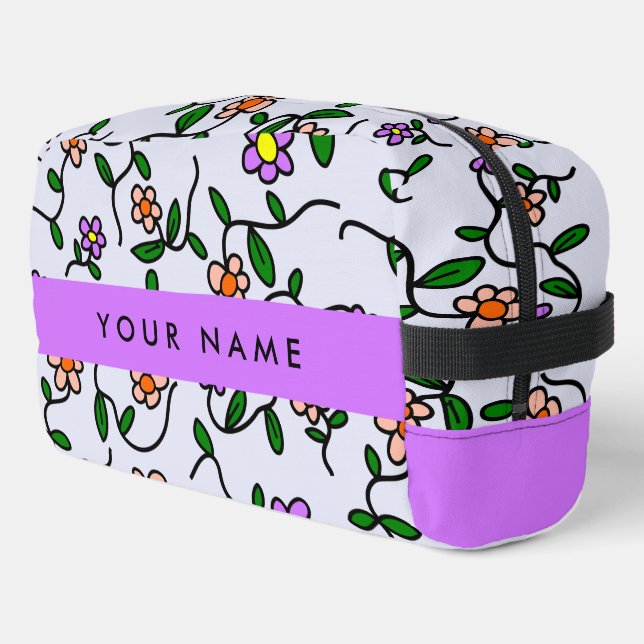 Colourful Flowers, Blue Background, Purple Dopp Kit (Left Corner)