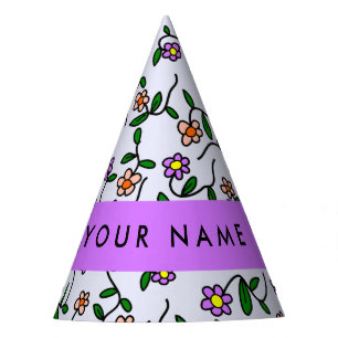 Colourful Flowers, Blue Background, Purple Party Hat