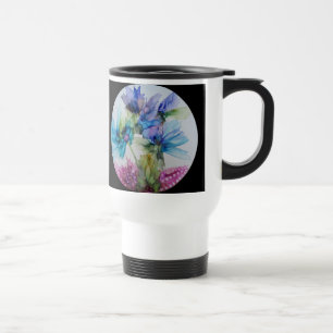 Colourful Flowers Blue Purple Pink Art Travel Mug