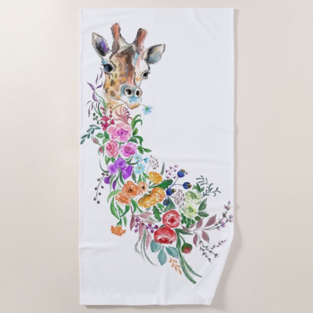 Colourful Flowers Bouquet Giraffe Beach Towel (Front)