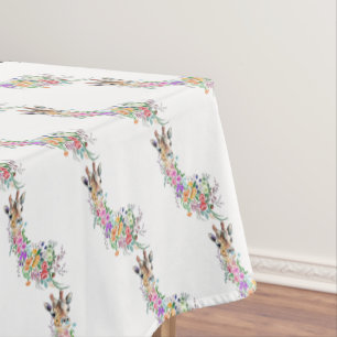 Colourful Flowers Bouquet Giraffe - Drawing Floral Tablecloth