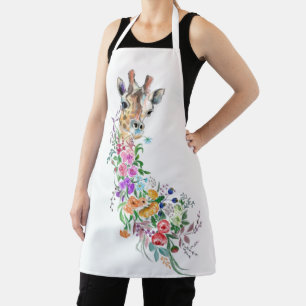 Colourful Flowers Bouquet Giraffe - Drawing Modern Apron