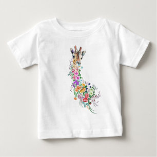 Colourful Flowers Bouquet Giraffe - Drawing Modern Baby T-Shirt