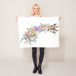 Colourful Flowers Bouquet Giraffe - Drawing Modern Fleece Blanket
