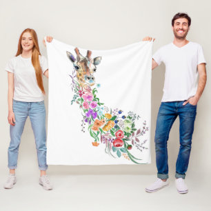 Colourful Flowers Bouquet Giraffe - Drawing Modern Fleece Blanket