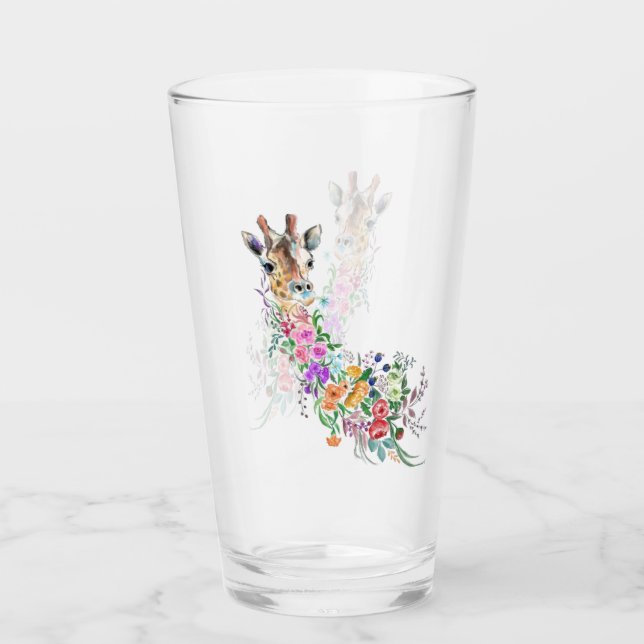 Colourful Flowers Bouquet Giraffe - Drawing Modern Glass (Front)