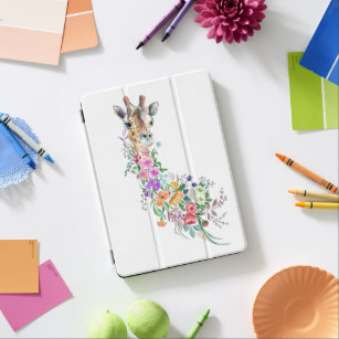 Colourful Flowers Bouquet Giraffe - Drawing Modern iPad Air Cover