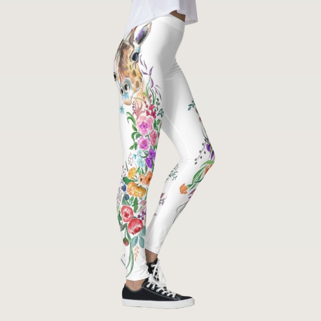 Colourful Flowers Bouquet Giraffe - Drawing Modern Leggings (Right)