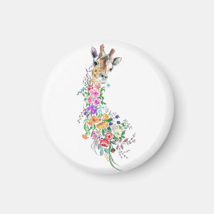 Colourful Flowers Bouquet Giraffe - Drawing Modern Magnet