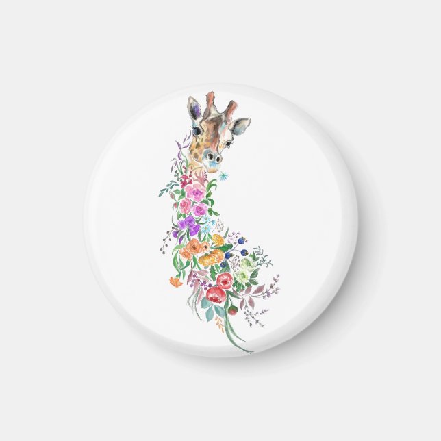 Colourful Flowers Bouquet Giraffe - Drawing Modern Magnet (Front)