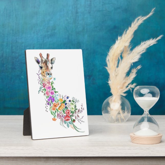 Colourful Flowers Bouquet Giraffe - Drawing Modern Plaque (Side)