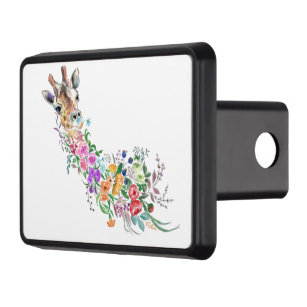 Colourful Flowers Bouquet Giraffe - Drawing Modern Trailer Hitch Cover