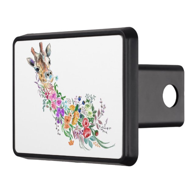 Colourful Flowers Bouquet Giraffe - Drawing Modern Trailer Hitch Cover (Left)