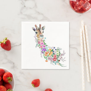 Colourful Flowers Bouquet Giraffe - Drawing  Napkin