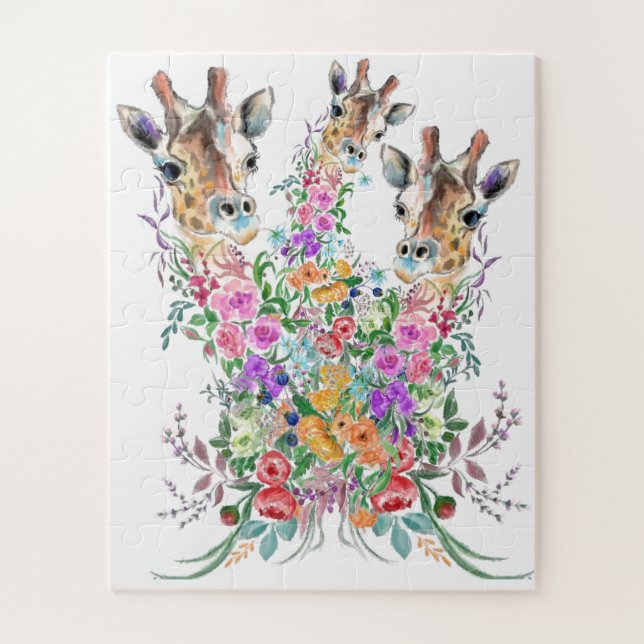 Colourful Flowers Bouquet Giraffe Family Love Jigsaw Puzzle (Vertical)