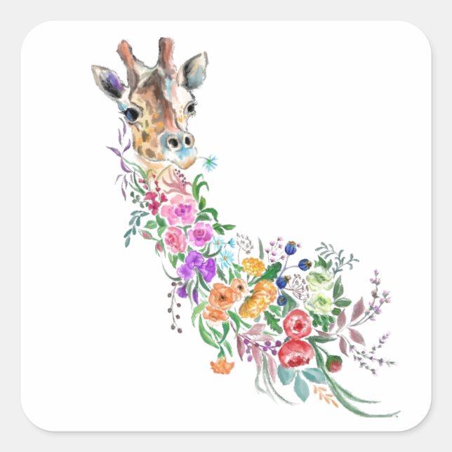 Colourful Flowers Bouquet Giraffe Sticker (Front)