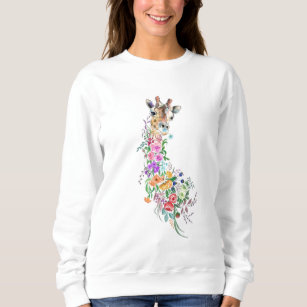 Colourful Flowers Bouquet Giraffe Sweatshir Spring Sweatshirt
