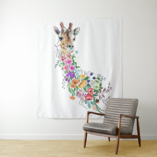 Colourful Flowers Bouquet Giraffe Tapestry Spring