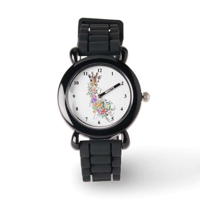 Colourful Flowers Bouquet Giraffe Watch Gift (Front)