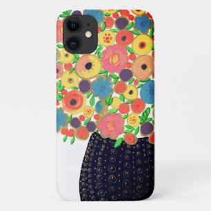 Colourful Flowers Bouquet in a Black Boho Vase iPhone 11 Case