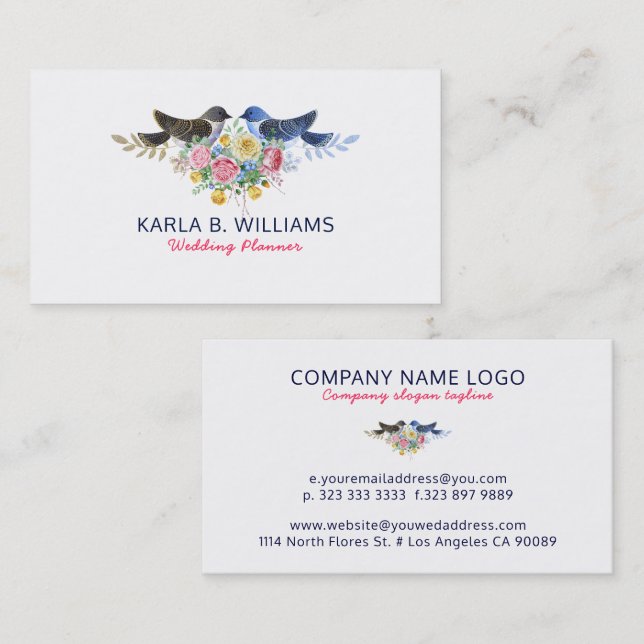 Colourful Flowers Bouquet & Love Birds Business Card (Front/Back)