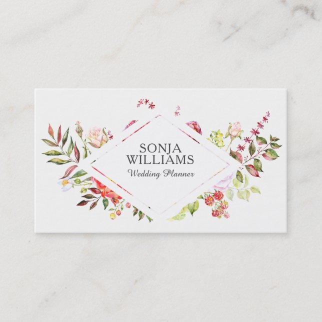 Colourful Flowers Bouquet wedding Planner Business Card (Front)