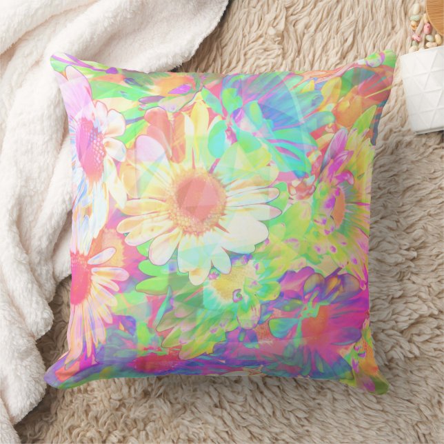 Colourful Flowers Bright Cheerful Throw Pillow (Blanket)