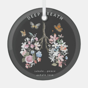 Colourful flowers, butterflies, lungs illustration glass ornament