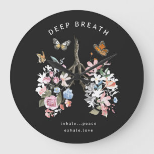 Colourful flowers, butterflies, lungs illustration large clock