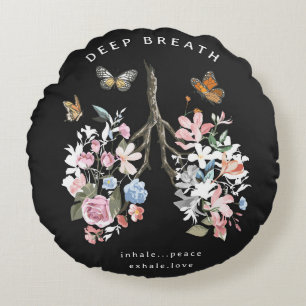 Colourful flowers, butterflies, lungs illustration round pillow