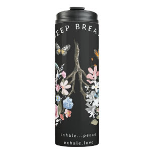 Colourful flowers, butterflies, lungs illustration thermal tumbler
