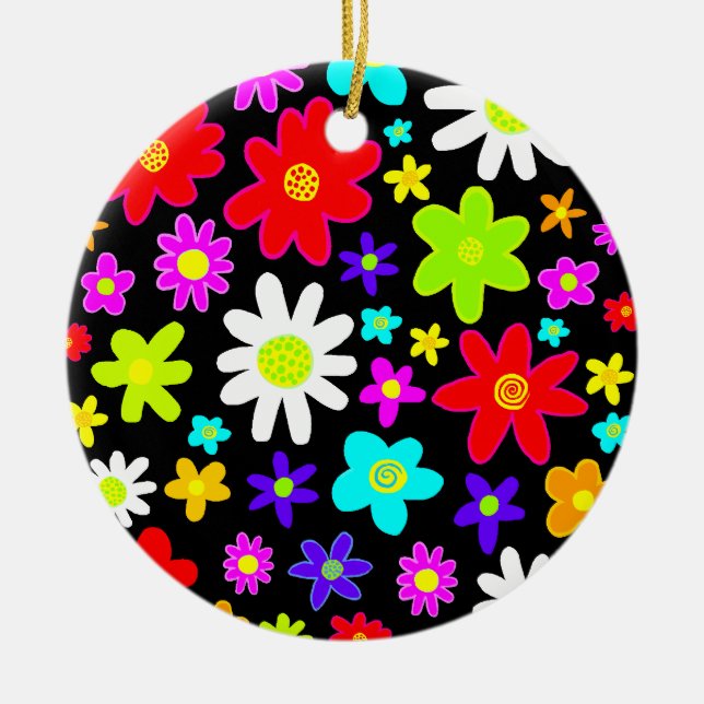 Colourful Flowers Ceramic Ornament (Front)