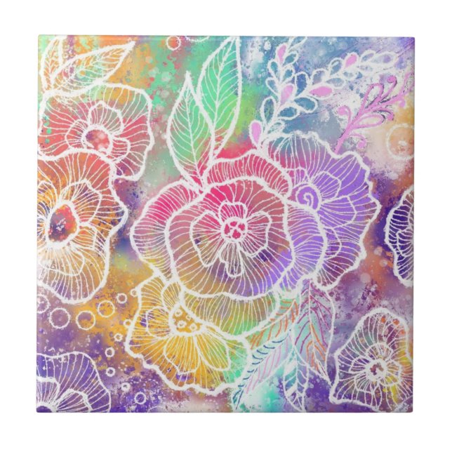 Colourful Flowers Ceramic Tile (Front)