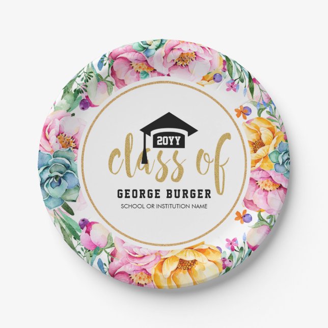 Colourful Flowers Circle Grad Design Paper Plate (Front)