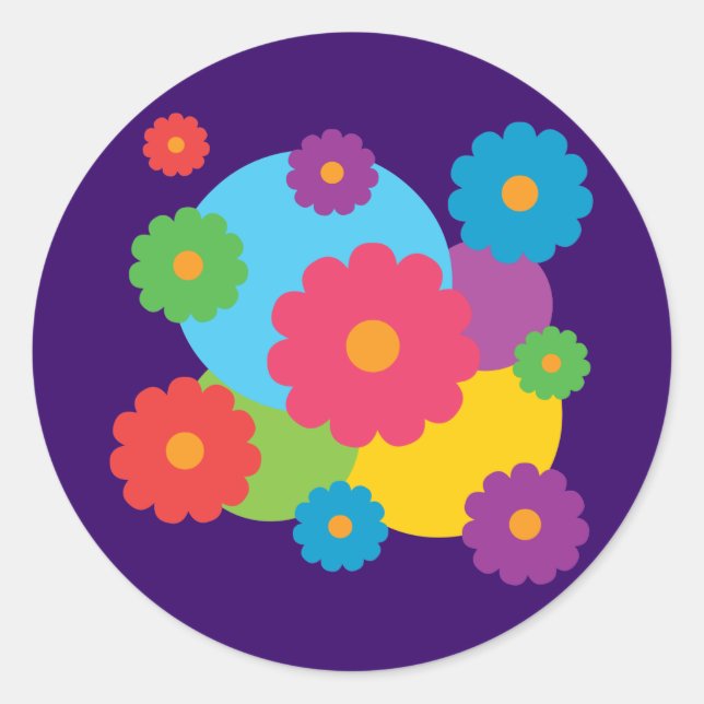 Colourful Flowers Classic Round Sticker (Front)