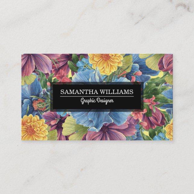 Colourful Flowers Collage Business Card (Front)