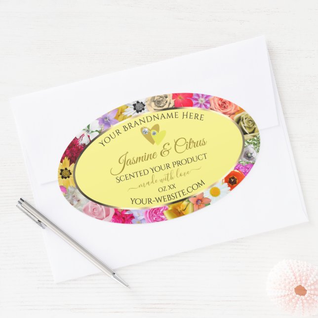 Colourful Flowers Cream Product Labels with Hearts (Envelope)