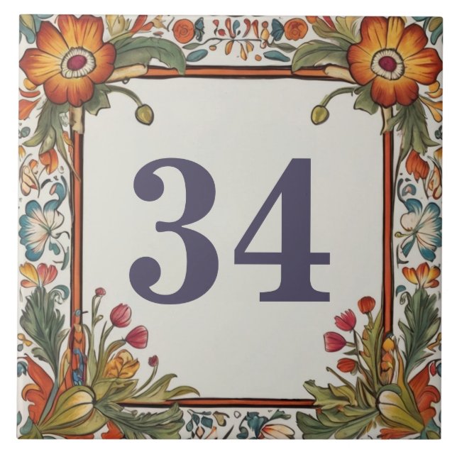Colourful Flowers Custom House Number Plate Sign Tile (Front)