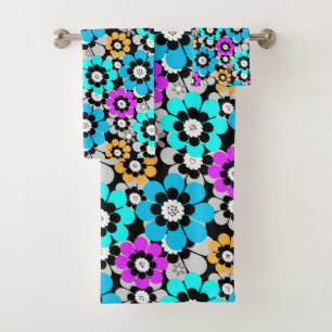 Colourful flowers daisies Blue Turquoise Purple  Bath Towel Set