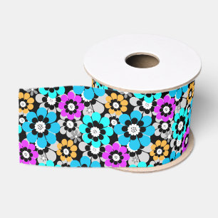 Colourful flowers daisies Blue Turquoise Purple Grosgrain Ribbon