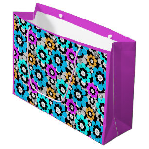 Colourful flowers daisies Blue Turquoise Purple  Large Gift Bag