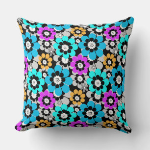 Colourful flowers daisies Blue Turquoise Purple Throw Pillow