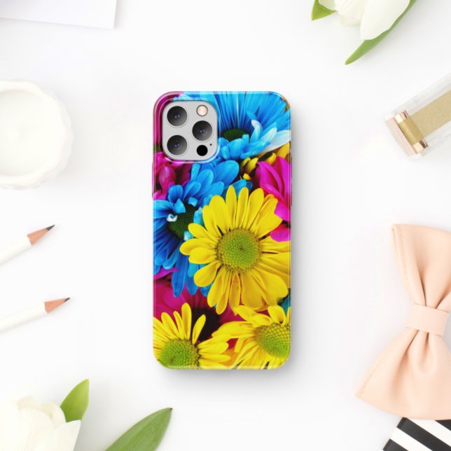Colourful Flowers, Daisies - Blue Yellow Pink Case-Mate iPhone Case (Creator Uploaded)
