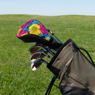 Colourful Flowers, Daisies - Blue Yellow Pink Golf Head Cover