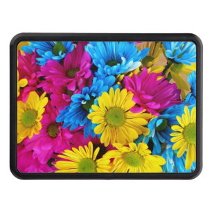 Colourful Flowers, Daisies - Blue Yellow Pink Trailer Hitch Cover