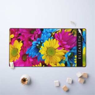 Colourful Flowers, Daisies, Boho, Your Name Desk Mat