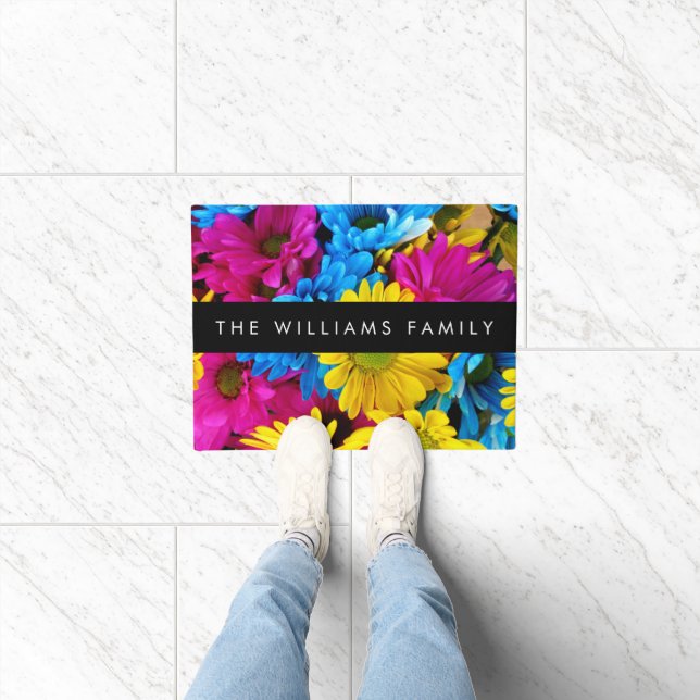 Colourful Flowers, Daisies, Boho, Your Name Doormat (Indoor)