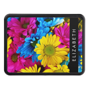 Colourful Flowers, Daisies, Boho, Your Name Trailer Hitch Cover